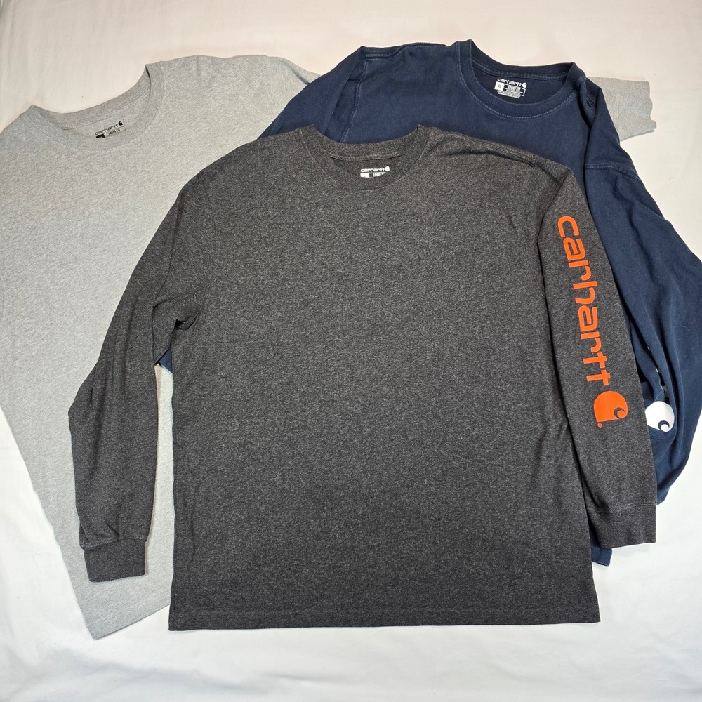 Carhartt Mens Long Sleeve Graphic T-Shirt Bundle 3 Pack XL Loose Fit K231 Gray